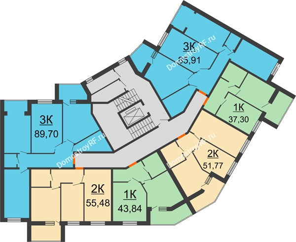 Планировка 6 этажа в доме 3 этап, блок-секция 3 С в ЖК Бунина парк