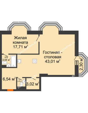 2 комнатная квартира 75,95 м² - ЖК Дом на Гребешке