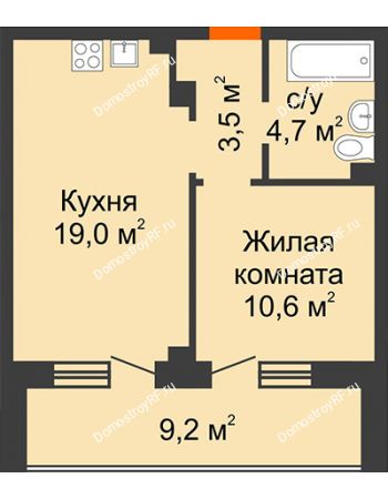 2 комнатная квартира 42,4 м² в ЖК Белые Росы, дом 27