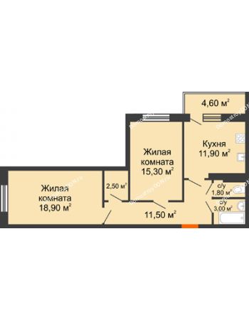 2 комнатная квартира 68,1 м² в ЖК Я, дом  Литер 2