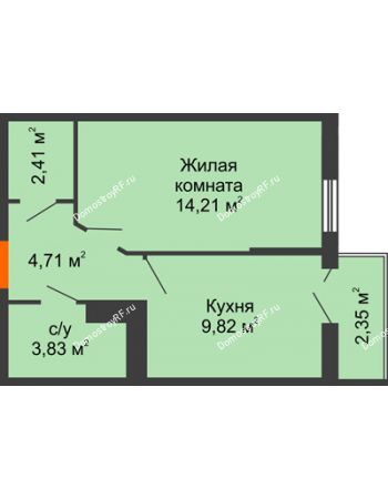 1 комнатная квартира 35,68 м² в ЖК Семейный парк, дом Литер 2