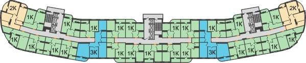 Планировка 3 этажа в доме Литер 12 в ЖК Фонтаны