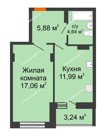 1 комнатная квартира 42,81 м² - ЖК Галактика