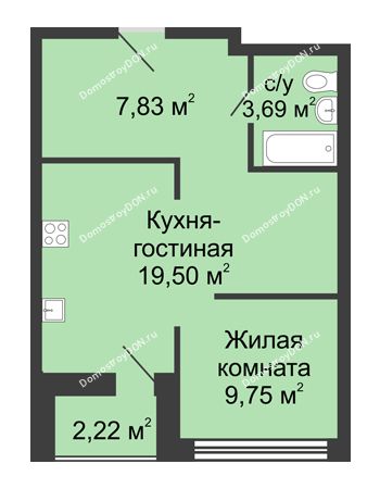 1 комнатная квартира 43,19 м² - ЖК Гвардейский-2