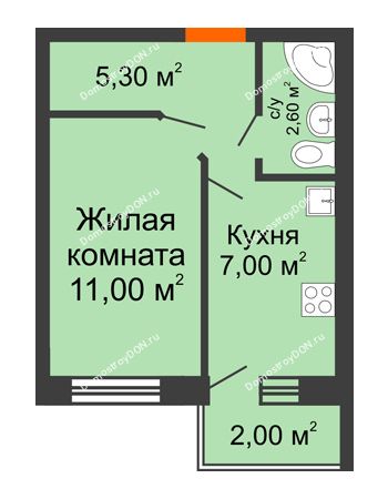 1 комнатная квартира 26,9 м² в ЖК Новая Пальмира, дом № 43