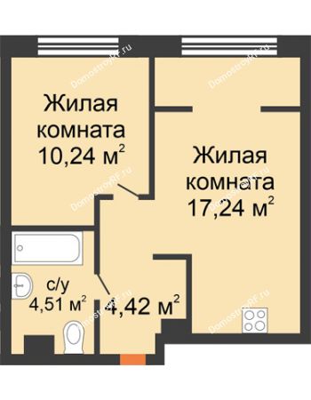 2 комнатная квартира 36,41 м² в ЖК Европейский берег, дом ГП-9 "Дом Монако"