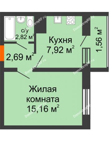 1 комнатная квартира 30,15 м² в ЖК Новая заря, дом Квартал 1, позиция 1