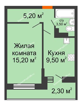 1 комнатная квартира 35,7 м² в ЖК SkyPark (Скайпарк), дом Литер 1, корпус 1, блок-секция 1