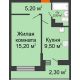 1 комнатная квартира 35,7 м² в ЖК SkyPark (Скайпарк), дом Литер 1, корпус 1, блок-секция 1 - планировка
