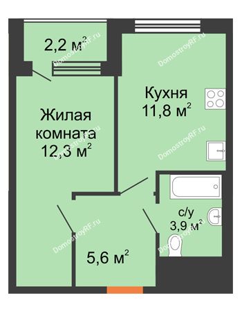 1 комнатная квартира 34,7 м² в ЖК Озерный парк, дом Корпус 1Б