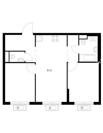 2 комнатная квартира 51,5 м² в ЖК Савин парк, дом корпус 7