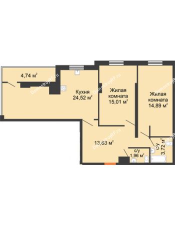 2 комнатная квартира 82,62 м² в ЖК Карамель, дом № 1