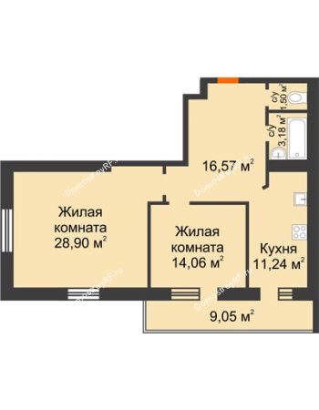 2 комнатная квартира 79,98 м² в ЖК Пять звёзд, дом 5 очередь
