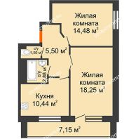 2 комнатная квартира 61,23 м² в ЖК Облака, дом № 2 - планировка
