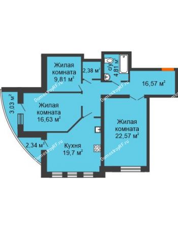 3 комнатная квартира 94,08 м² в ЖК Вознесенский, дом 2 этап