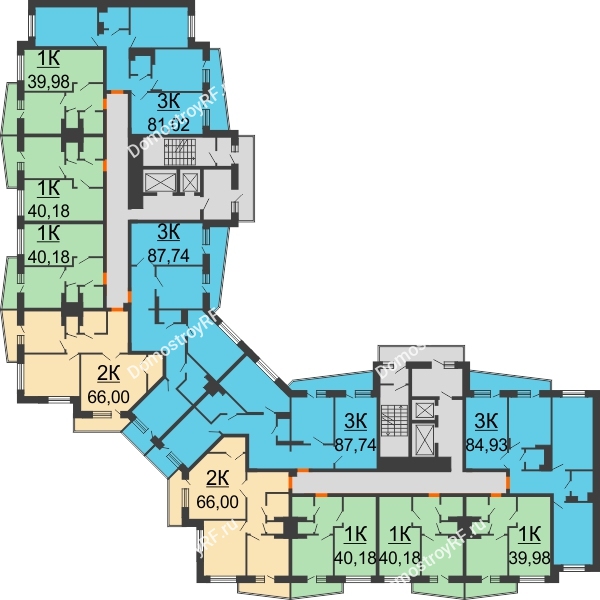 Планировка 3 этажа в доме Позиция 22 в ЖК по ул. 9 января, 243