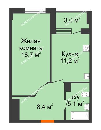 1 комнатная квартира 44,9 м² в ЖК Квартет, дом № 3
