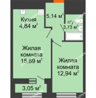 1 комнатная квартира 43,87 м² в ЖК Дом на Набережной, дом № 1 - планировка
