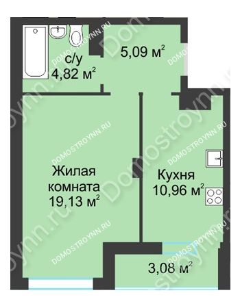 1 комнатная квартира 43,08 м² в ЖК На Вятской, дом № 3 (по генплану)
