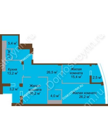 3 комнатная квартира 118,5 м² в ЖК Монолит, дом № 89, корп. 1, 2