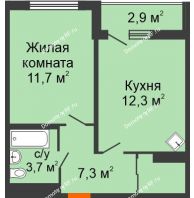 1 комнатная квартира 38,1 м² в Макрорайон Амград, дом № 4 - планировка