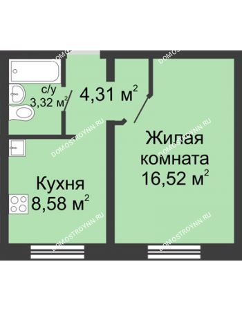 1 комнатная квартира 32,6 м² в ЖК Корабли, дом № 6