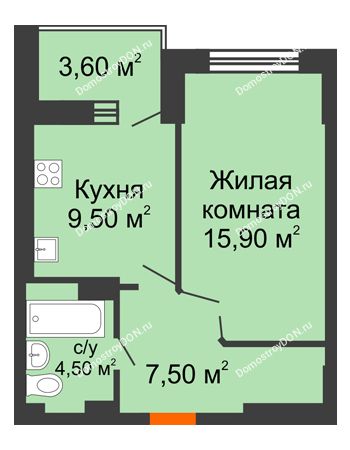 1 комнатная квартира 41 м² в ЖК Екатерининский, дом № 2в