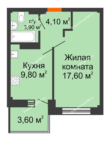 1 комнатная квартира 39 м² в ЖК Екатерининский, дом № 2б