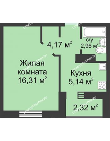 1 комнатная квартира 29,74 м² в ЖК Корабли, дом № 1