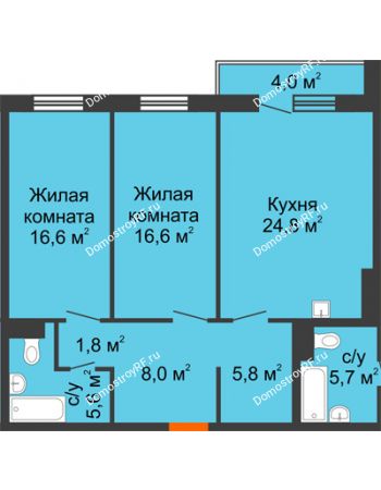 3 комнатная квартира 81,2 м² в ЖК Светлогорский переулок, дом № 1, строение 1