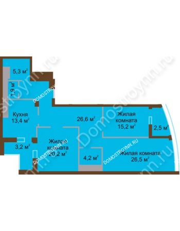 3 комнатная квартира 119 м² в ЖК Монолит, дом № 89, корп. 1, 2
