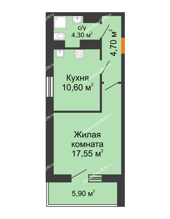 1 комнатная квартира 40,1 м² в ЖК Сокол на Оганова, дом Литер 2