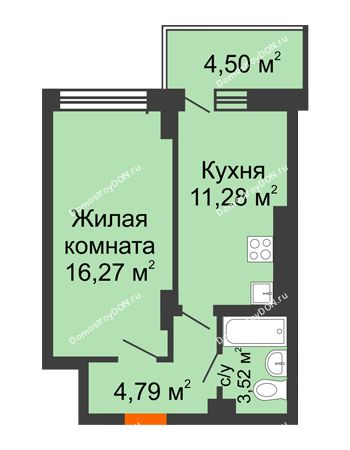 1 комнатная квартира 37,21 м² в ЖК Встреча, дом № 1