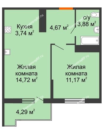 1 комнатная квартира 39,47 м² в ЖК Все свои VIP, дом Литер 5