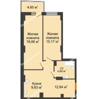 2 комнатная квартира 67,3 м² в ЖК Сердце Ростова 2, дом Литер 8 - планировка
