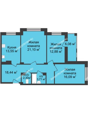 3 комнатная квартира 91,11 м² в ЖК Планетарий, дом № 6