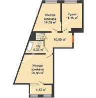 2 комнатная квартира 64,17 м² в ЖК Сердце, дом № 1 - планировка
