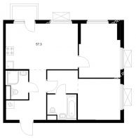 2 комнатная квартира 57,3 м² в ЖК Савин парк, дом корпус 10 - планировка