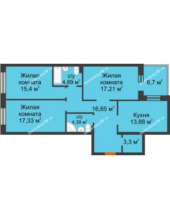 3 комнатная квартира 96,4 м² в ЖК Новоостровский, дом № 2 корпус 1
