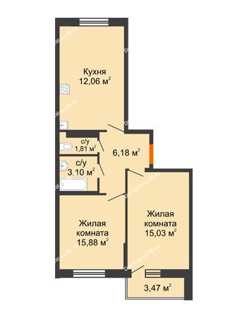 2 комнатная квартира 55,8 м² - ЖК Сограт