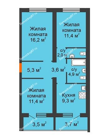 3 комнатная квартира 71,3 м² в Жилой район Волгарь, дом № 1, 15 квартал,  5А микрорайон