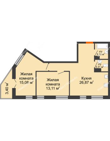 2 комнатная квартира 63,95 м² - ЖК Пушкин