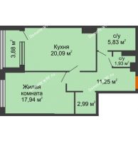 1 комнатная квартира 61,97 м², ЖК Гран-При - планировка