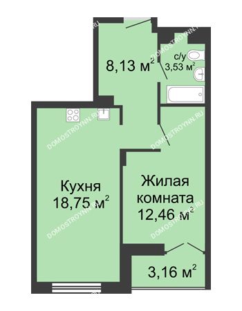 1 комнатная квартира 44,45 м² в ЖК Клевер, дом № 2