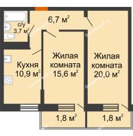 2 комнатная квартира 60,5 м² в Фруктовый квартал Абрикосово, дом Литер 3 - планировка