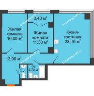 3 комнатная квартира 77,7 м², ЖК Гагарин - планировка