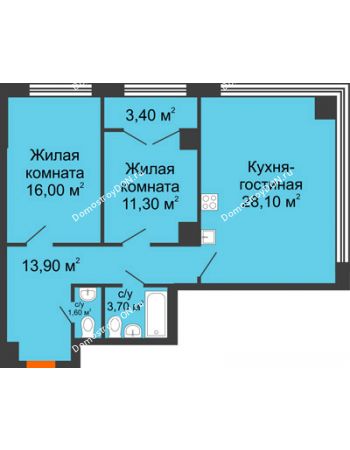 3 комнатная квартира 77,7 м² - ЖК Гагарин