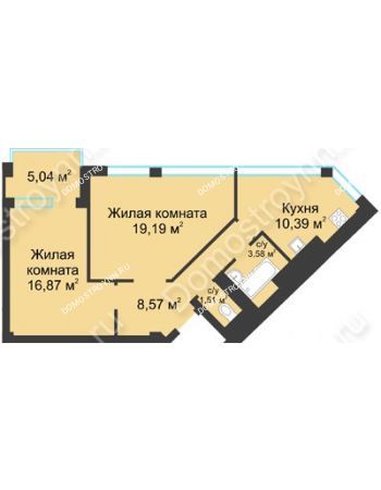 2 комнатная квартира 62,63 м² в ЖК Воскресенская слобода, дом №1