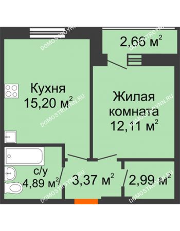 1 комнатная квартира 39,89 м² - ЖК На Высоте